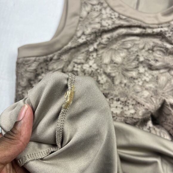 Calvin Klein Lace Ruched Sheath Dress Beige Back Zip Sleeveless Work Size 10 - Picture 8 of 10